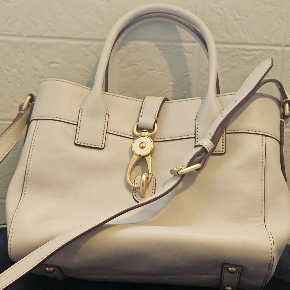 Dooney & Bourke Florentine Leather Cream Satchel with Gold Accents NWOT - Picture 9 of 14